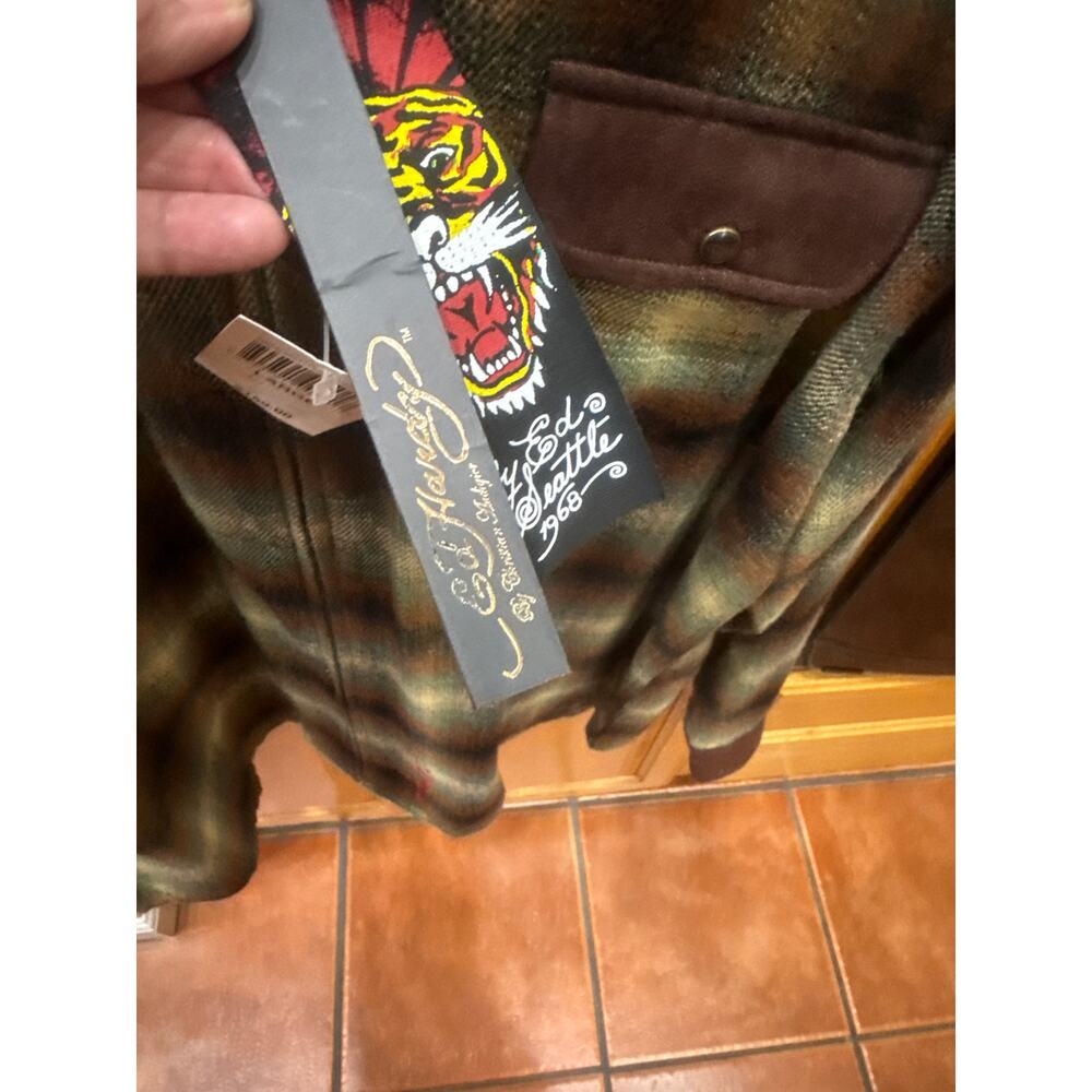 Large Ed Hardy by Christian Audigier Plaid Western Shirt with Studded Shoulders - Picture 5 of 5